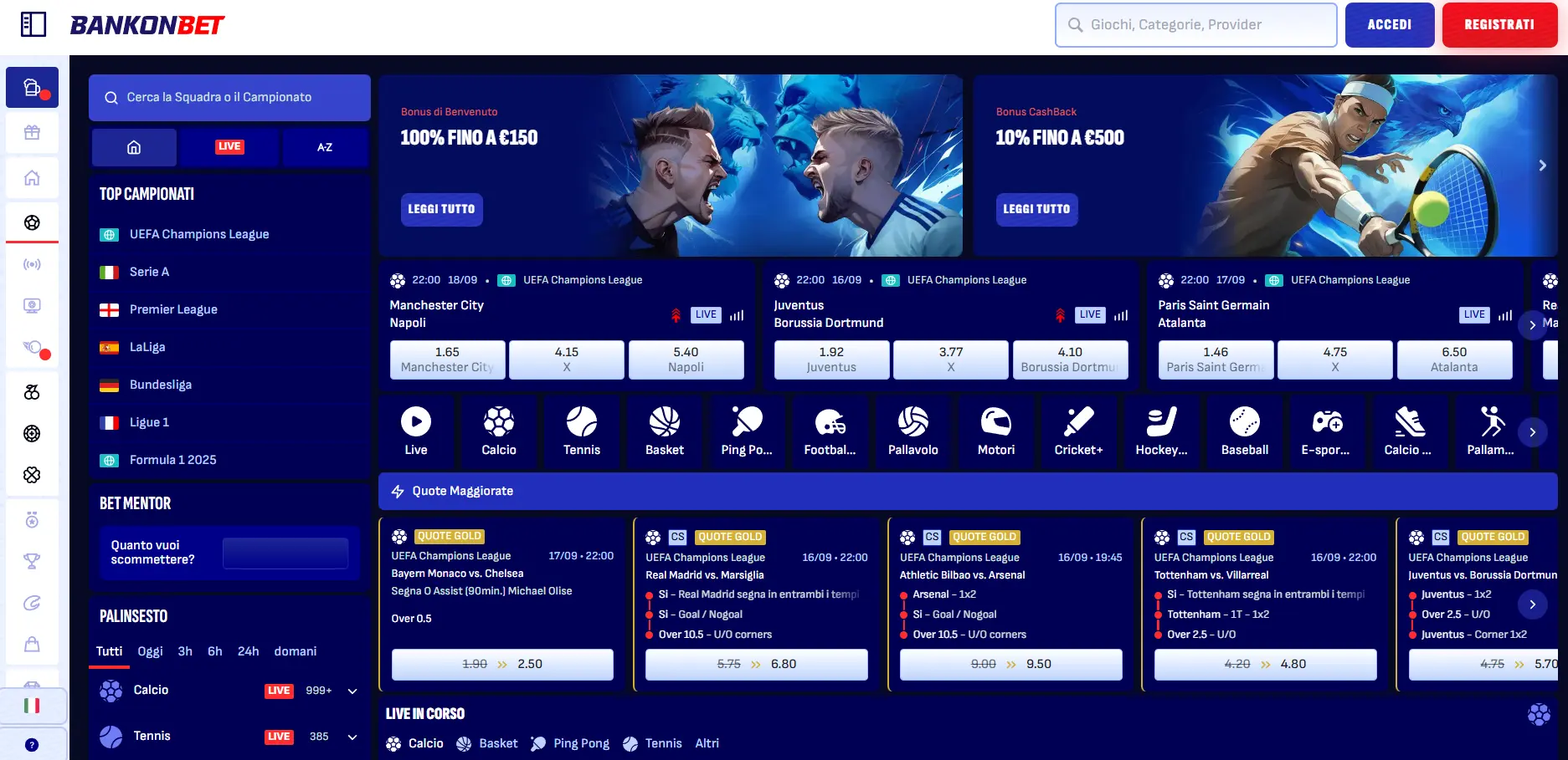 Sport disponibili nei siti di scommesse non aams